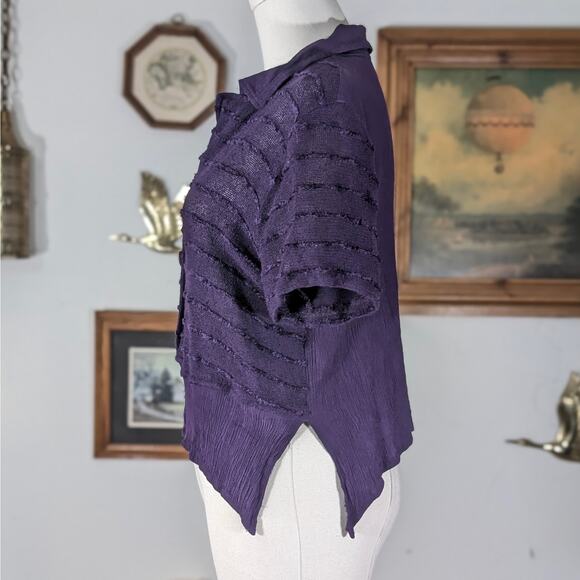 Vintage Rabbit Designs Purple Textured Sheer Knit Blouse Boho Shirt Small - Picture 2 of 6